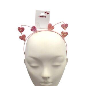 Claires Pink Glitter Heart Cat Ear Headband For Girls